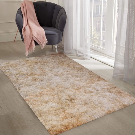 Ameha Shaggy Rug 3x5ft Non-Slip Fluffy Soft Faux Floor Carpets Rectangle for Bedroom Livingroom Decor Tye Dye Brown