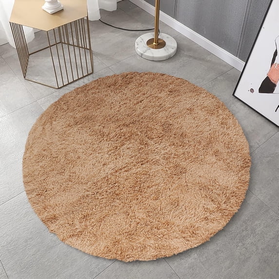Ameha Shaggy Rug 4x4ft Super Soft Fluffy Round Area Rugs Non-Slip Backing Carpet Bedroom Nursery Floor Decor Beige