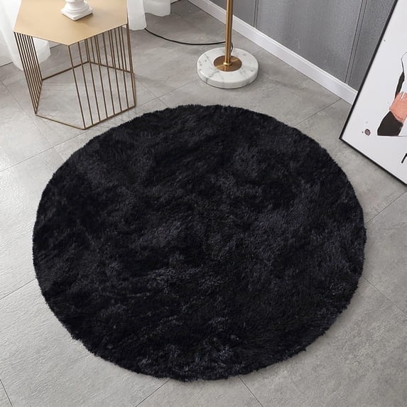Ameha Shaggy Rug 4x4ft Super Soft Fluffy Round Area Rugs Non-Slip Backing Carpet Bedroom Nursery Floor Decor Black