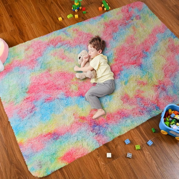 Ameha Shaggy Rug 5x7ft Ultra Soft Comfy Large Fluffy Rugs Non-Slip For Teen Adults Apartment Bedroom Home Decor Rainbow
