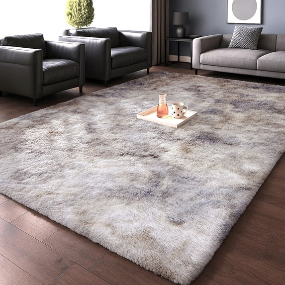 Ameha Shaggy Rug 6x9ft Ultra Soft Comfy Large Fluffy Rugs Non-Slip For Teen Adults Apartment Bedroom Home Decor Tye Dye Light Gray