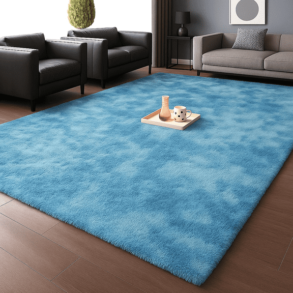 Ameha Shaggy Rug 8x10ft Ultra Soft Comfy Large Fluffy Rugs Non-Slip For Teen Adults Apartment Bedroom Home Decor Tye Dye Teal