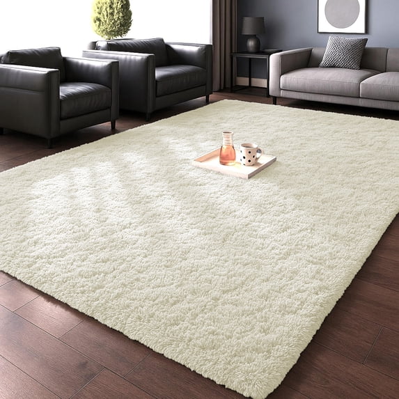 Ameha Shaggy Rug 8x10ft Ultra Soft Comfy Large Fluffy Rugs Non-Slip For Teen Adults Apartment Bedroom Home Decor White