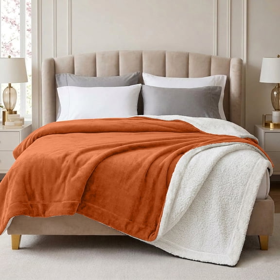 Ameha Sherpa Fleece Blanket Queen Size – Ultra Soft Plush Thick Warm Reversible Cozy Bed Blanket, Rust