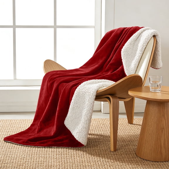 Ameha Sherpa Fleece Blanket Throw Size – Ultra Soft Plush Thick Warm Reversible Cozy Bed Blanket, Burgundy