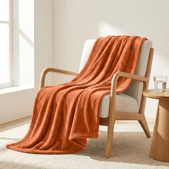 Ameha Soft Fleece Throw Blanket – Plush Cozy Lightweight Blanket for Couch & Bed, 50x60 Inches, All Season, Machine Washable, Rust