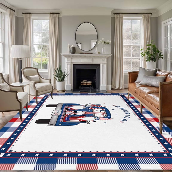 Ameica Independence 5'x8' Rug for Bedroom Under Queen Bed Placement, Day Gnome Truck Washable Non Slip Large Rectangle Area Rug