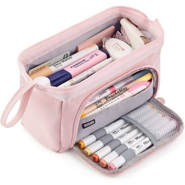 Ameitech Pencil Case,Large Capacity Pencil Pouch Handheld Pen Bag,School Supplies for Teen Girls，Pink