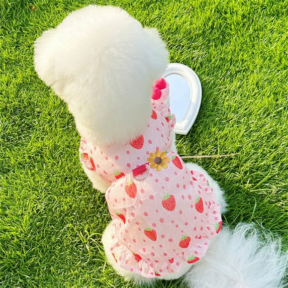 Ameitech Pink Strawberry Dog Dress, Dog Clothes for Small Dogs Girl, Hawaiian Dog Dress, Female Pet Outfit,Small