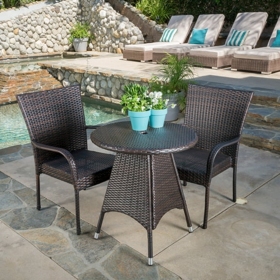 Noble House Outdoor Wicker Bistro Sets 3 Piece, Multibrown