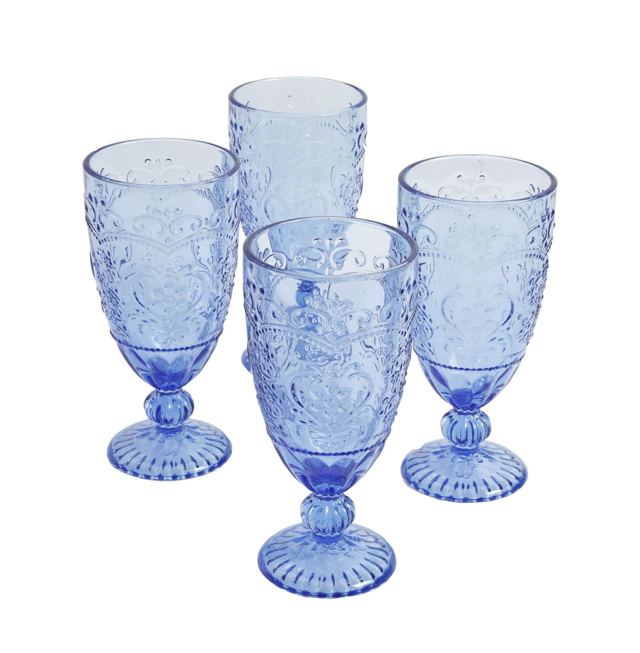 Amelia 4-Piece 14.7 oz Glass Goblet Glassware Set with Embossed Design ...