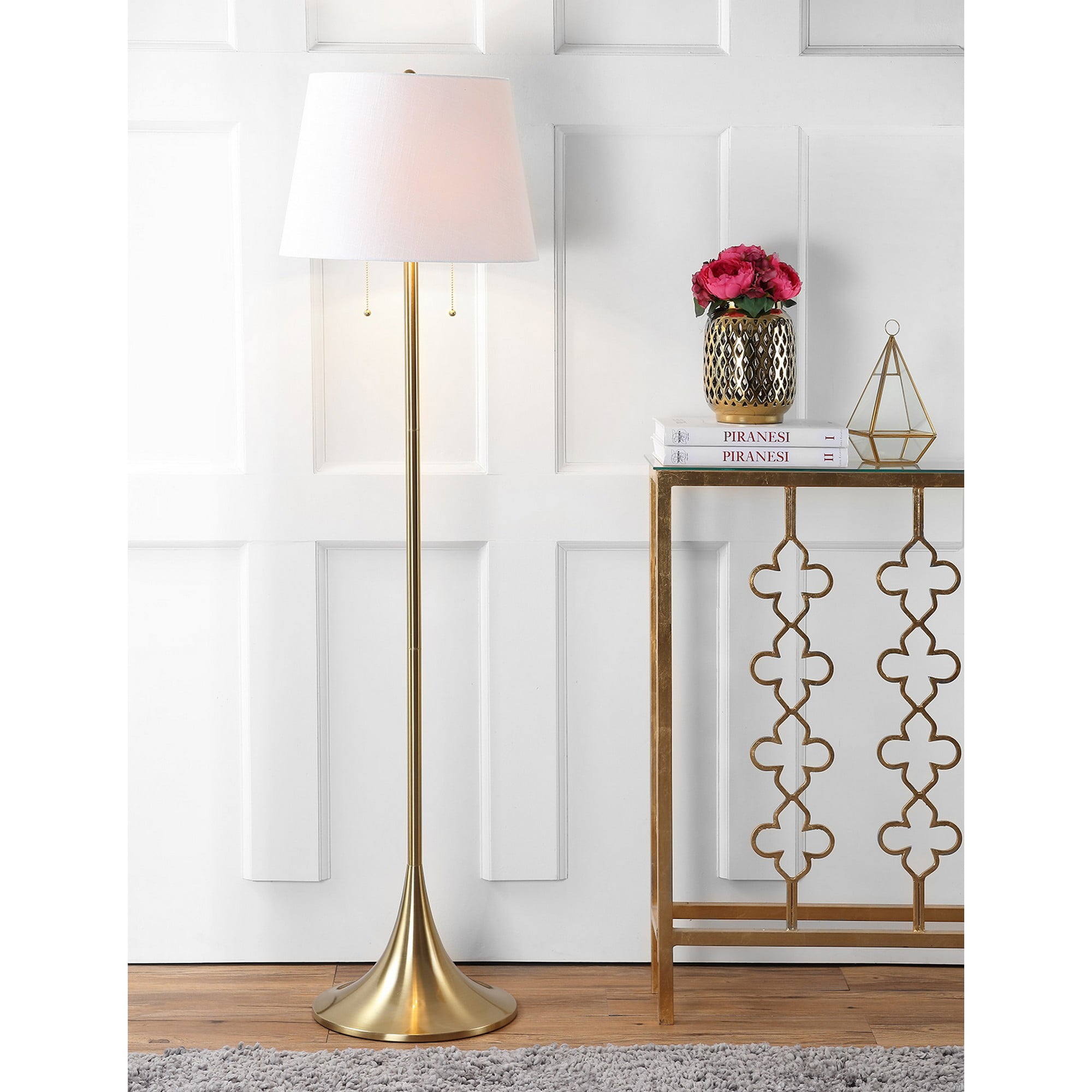 Amelia Contemporary 63" Brass Floor Lamp with White Linen Shade