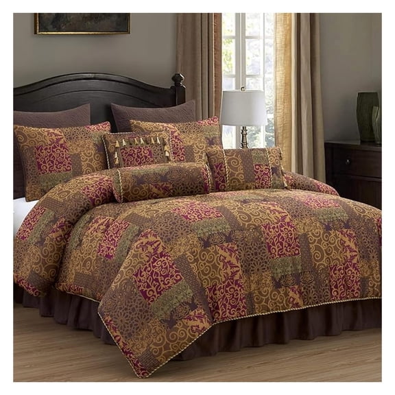Amelia 9-Piece Floral Jacquard Patchwork Comforter Set, King, Multi-Color