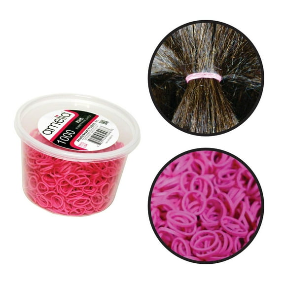 Amelia Beauty | 1/2in, Pink, Elastic Rubber Band Pony Tail Holders | Made in USA, Ideal for Ponytails, Braids, Twists, Dreadlocks, Styling Accessories for Women, Men and Girls | 1000 Pack