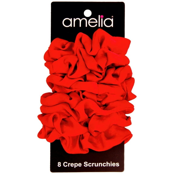 Amelia Beauty | 3in Red Crepe Scrunchies | Soft, Gentle and Strong Hold | No Snag, No Dents or Creases | 8 Pack