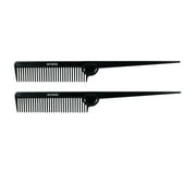 Amelia Beauty, 8.5in Black Plastic Pin Rat Tail Standard Tooth Comb, Made in USA, Professional Grade Hair Comb, Highlighting, Sectioning & Styling Hair with Long Tail Tip, Wet or Dry, 8.5"x1", 2 Pack