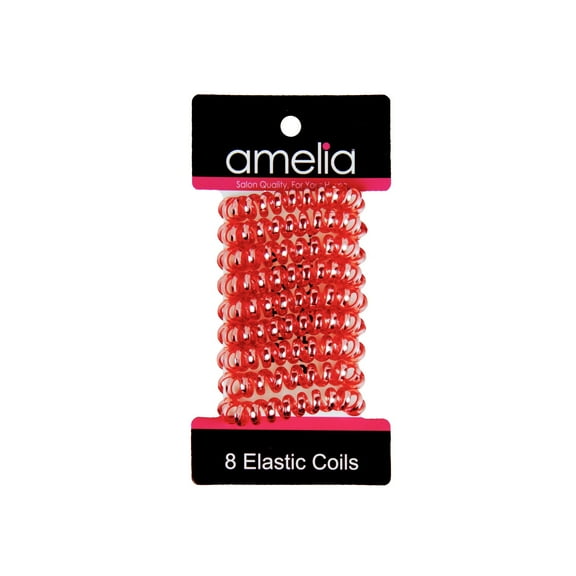 Amelia Beauty, 8 Small Shinny Elastic Hair Telephone Cord Coils, 1.5in Diameter Spiral Hair Ties, Strong Hold, Gentle on Hair, Red