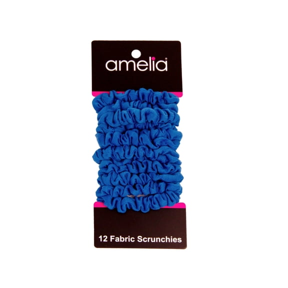 Amelia Beauty, Blue Jersey Scrunchies, 2.25in Diameter, Gentle on Hair, Strong Hold, No Snag, No Dents or Creases. 12 Pack