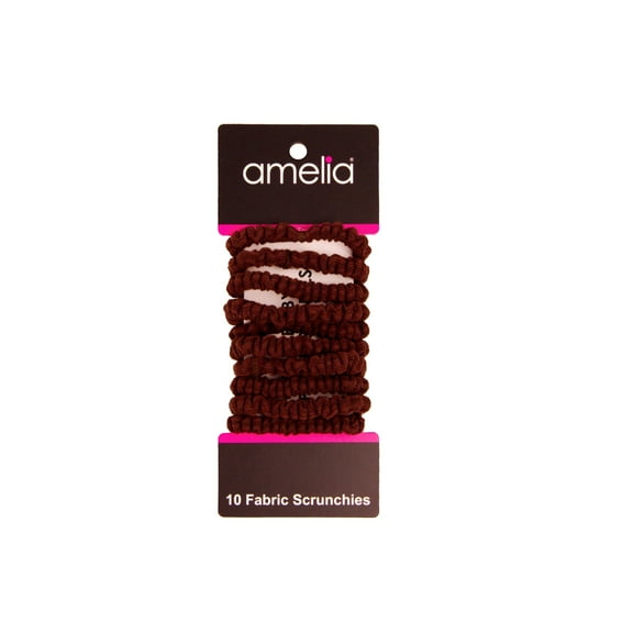 Amelia Beauty, Brown Ribbed Scrunchies, 2.25in Diameter, Gentle on Hair, Strong Hold, No Snag, No Dents or Creases. 10 Pack