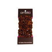 AMELIA BEAUTY PRODUCTS. Amelia Beauty, Brown Satin Scrunchies, 2.25in Diameter, Gentle on Hair, Strong Hold, No Snag, No Dents or Creases. 12 Pack