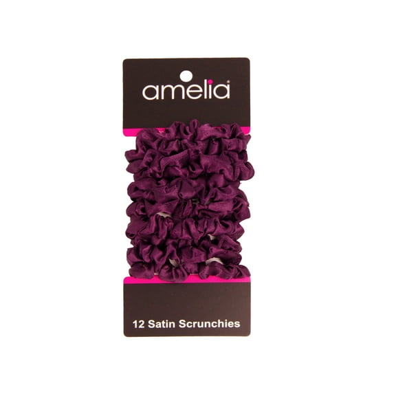 Amelia Beauty, Burgundy Satin Scrunchies, 2.25in Diameter, Gentle on Hair, Strong Hold, No Snag, No Dents or Creases. 12 Pack