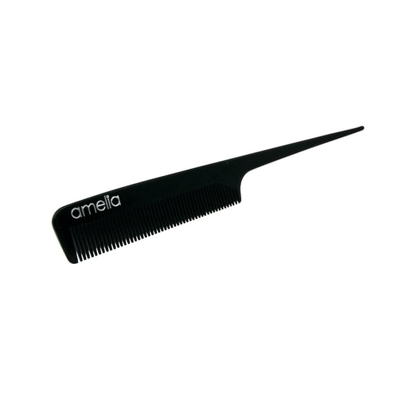 Amelia Beauty Cellulose Acetate 8in Rat Tail Comb, Handmade, Smooth Edges, Eco-Friendly Plant Based Material, Log Tail Sectioning, Course Teeth - Black Color