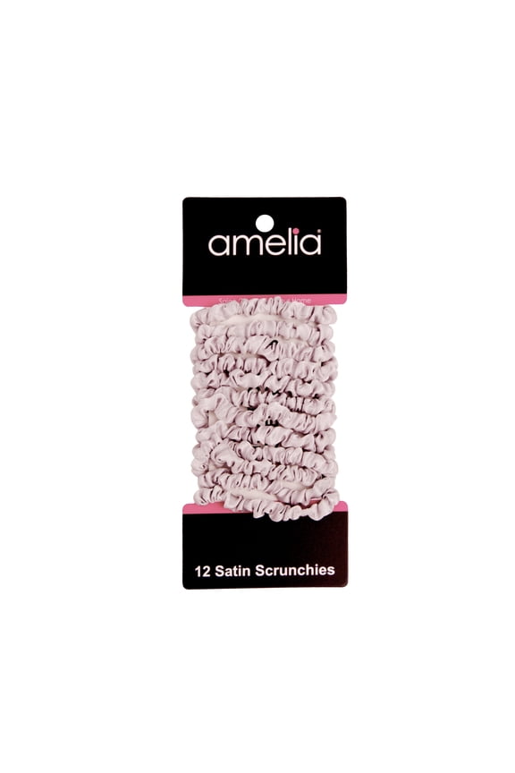 , Grey Skinny Satin Scrunchies, 2in Diameter, Gentle and Strong Hold, No Snag, No Dents or Creases. 12 Pack