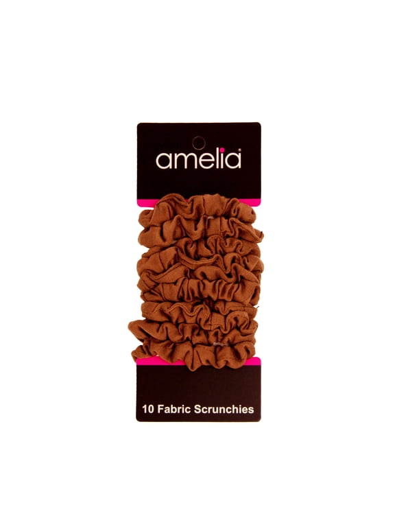 , Medium Brown Jersey Scrunchies, 2.5in Diameter, Gentle on Hair, Strong Hold, No Snag, No Dents or Creases. 10 Pack