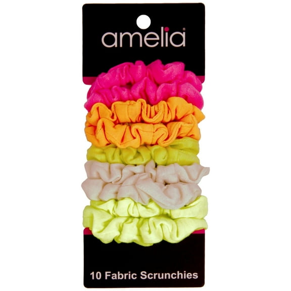 Amelia Beauty, Medium Neon Jersey Scrunchies, 2.5in Diameter, Gentle on Hair, Strong Hold, No Snag, No Dents or Creases. 10 Pack