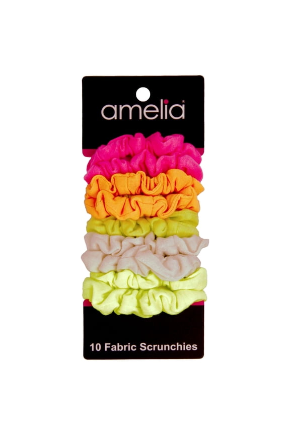 , Medium Neon Jersey Scrunchies, 2.5in Diameter, Gentle on Hair, Strong Hold, No Snag, No Dents or Creases. 10 Pack
