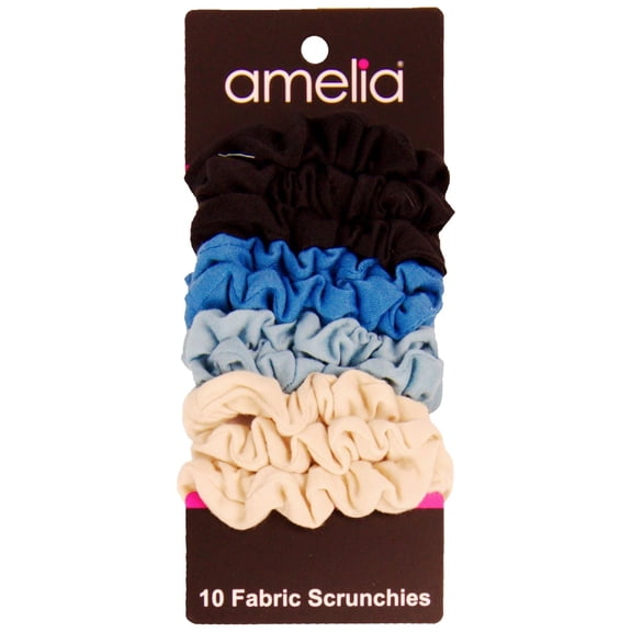 Amelia Beauty, Medium Ocean Mix Jersey Scrunchies, 2.5in Diameter, Gentle on Hair, Strong Hold, No Snag, No Dents or Creases. 10 Pack