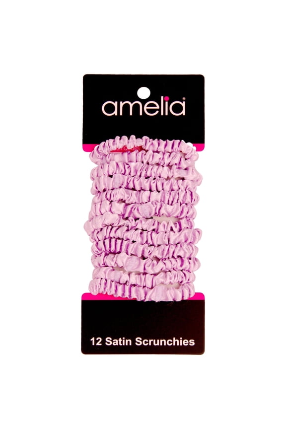 , Pink Skinny Satin Scrunchies, 2in Diameter, Gentle and Strong Hold, No Snag, No Dents or Creases. 12 Pack