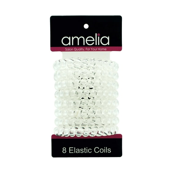 Amelia Beauty Products 8 Large Smooth Elastic Hair Coils, 2. 5in Diameter Thick Spiral Hair Ties, Gentle on Hair, Strong Hold and Minimizes Dents and Creases, Clear