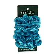Amelia Beauty Products, Blue Velvet Scrunchies, 3.5in Diameter, Gentle on Hair, Strong Hold, No Snag, No Dents or Creases. 8 Pack