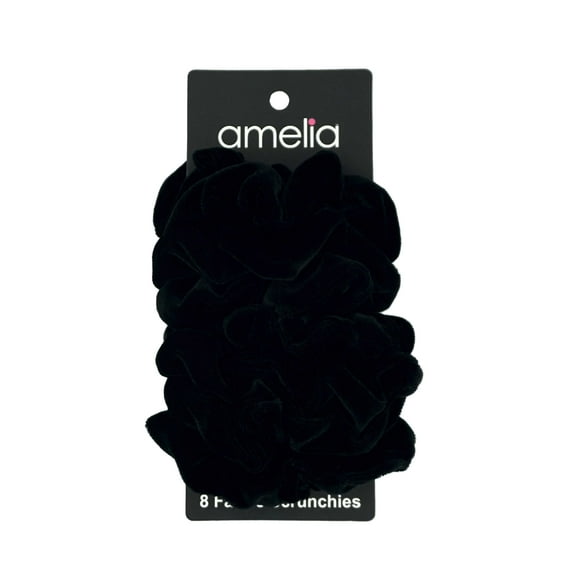 Amelia Beauty Products, Blue Velvet Scrunchies, 3.5in Diameter, Gentle on Hair, Strong Hold, No Snag, No Dents or Creases. 8 Pack