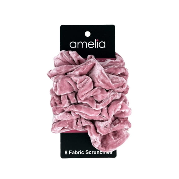 Amelia Beauty Products, Pink Velvet  Scrunchies, 3.5in Diameter, Gentle on Hair, Strong Hold, No Snag, No Dents or Creases. 8 Pack