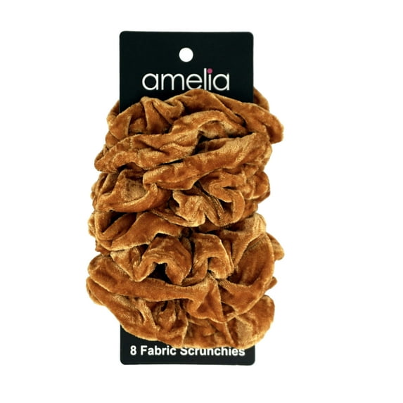 Amelia Beauty Products, Tan Scrunchies, 3.5in Diameter, Gentle on Hair, Strong Hold, No Snag, No Dents or Creases. 8 Pack