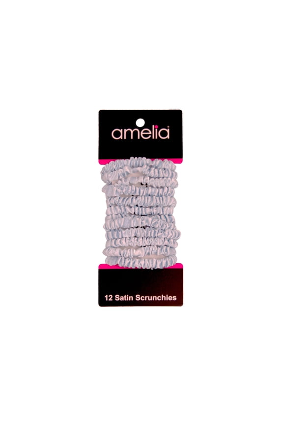 , Sky Blue Skinny Satin Scrunchies, 2in Diameter, Gentle and Strong Hold, No Snag, No Dents or Creases. 12 Pack