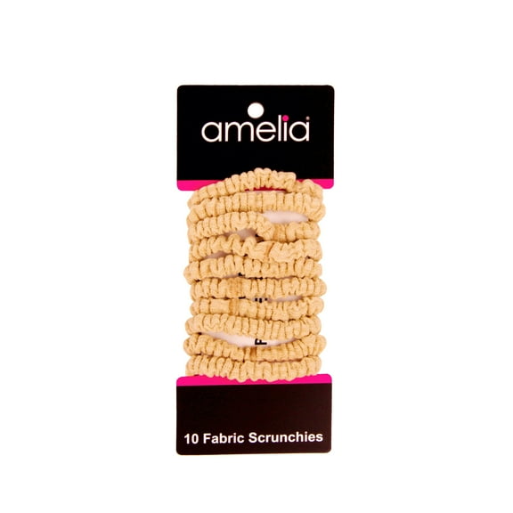 Amelia Beauty, Tan Ribbed Scrunchies, 2.25in Diameter, Gentle on Hair, Strong Hold, No Snag, No Dents or Creases. 10 Pack