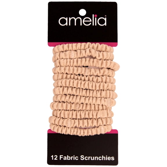 Amelia Beauty, Tan Skinny Jersey Scrunchies, 2.125in Diameter, Gentle on Hair, Strong Hold, No Snag, No Dents or Creases. 12 Pack