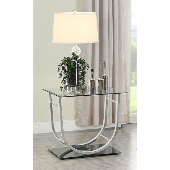 Amelia Chrome Square U-Shaped Glass Top Side End Table