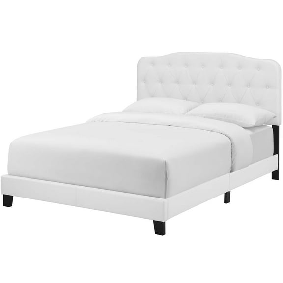 Amelia Full Upholstered Platform Bed with Button-Tufted Headboard, White