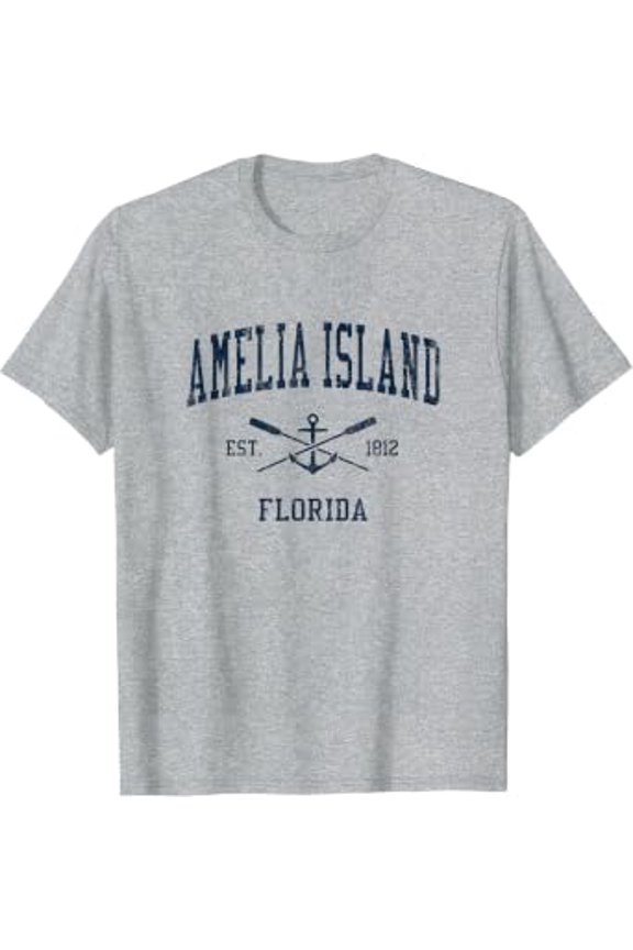 Amelia Island FL Vintage Navy Crossed Oars & Boat Anchor T-Shirt