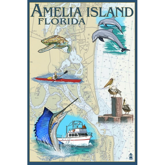 Amelia Island, Florida, Nautical Chart (16x24 Giclee Gallery Art Print, Vivid Textured Wall Decor)