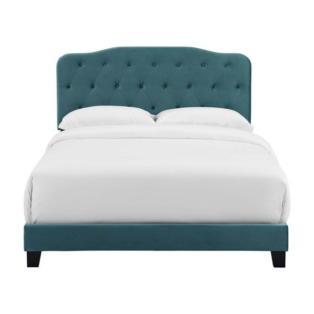 Amelia King Upholstered Velvet Bed in Sea Blue