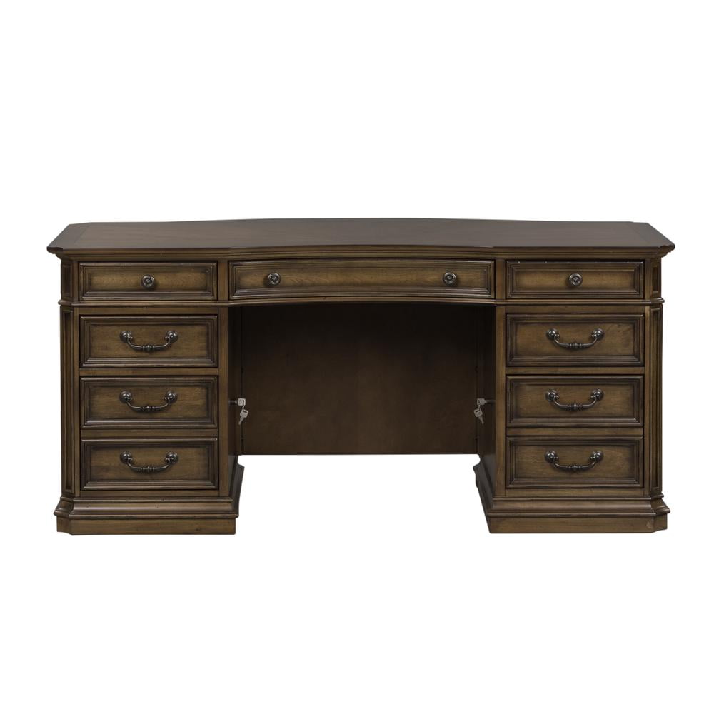 Amelia Brown Wood Executive Desk with Drawers and Filing Cabinet
