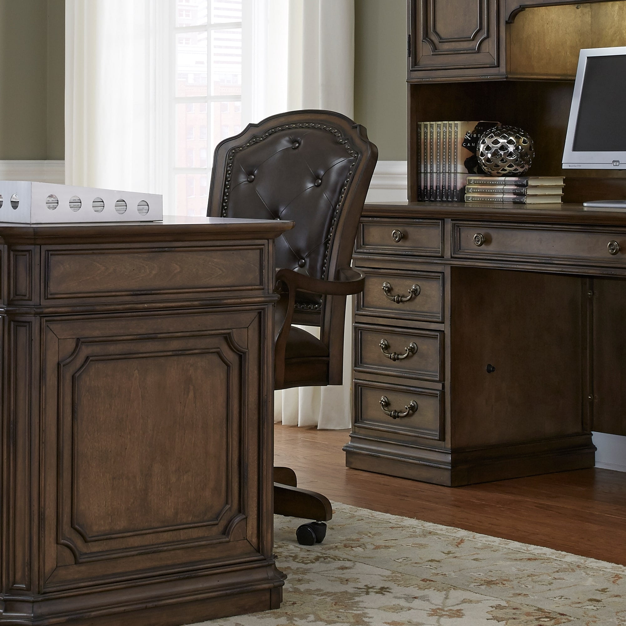 Amelia Medium Brown Tufted Vinyl Executive Office Chair