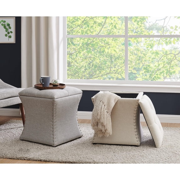 Amelia Nailhead Tufted Storage Ottoman Cream