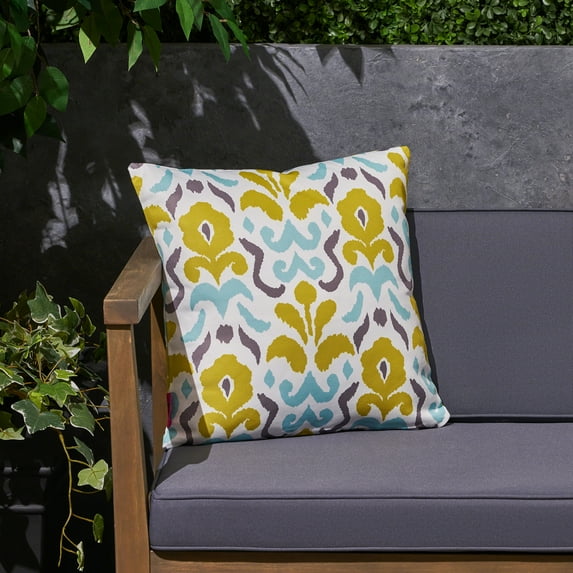 Amelia Outdoor Floral 17.75" Water Resistant Fabric Square Cushion, Cream, Yellow, Light Blue, Gray