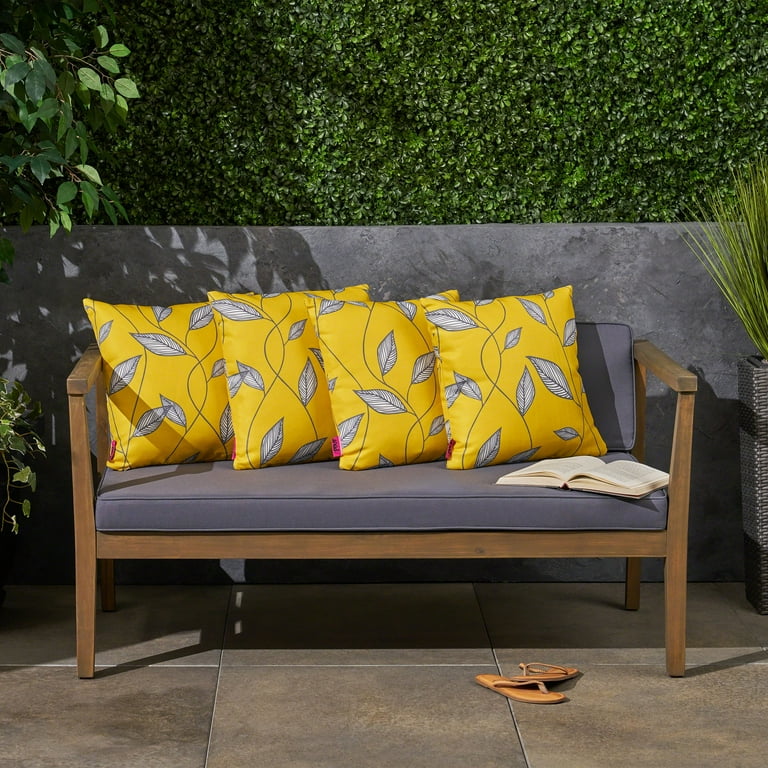 Amelia Outdoor Leaves 17.75 Water Resistant Fabric Square Cushions Set of 4 Yellow Cream Gray Walmart